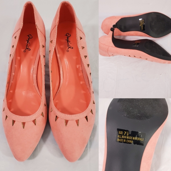 Qupid Shoes - Qupid Peach Color Size 7 1/2 Kitten Heels Shoes